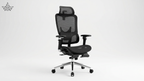Black office chair with mesh back on a white background
