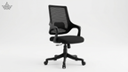 Black office chair with mesh back on a white background