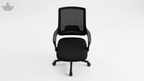 Black office chair with mesh back on a white background