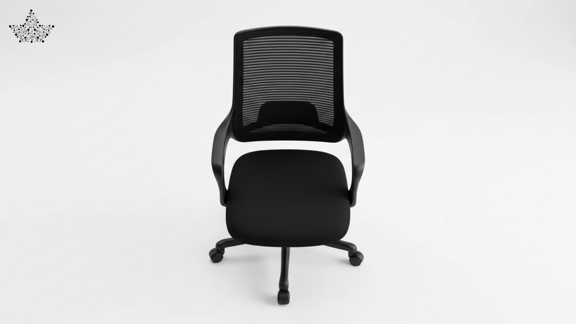 Black office chair with mesh back on a white background