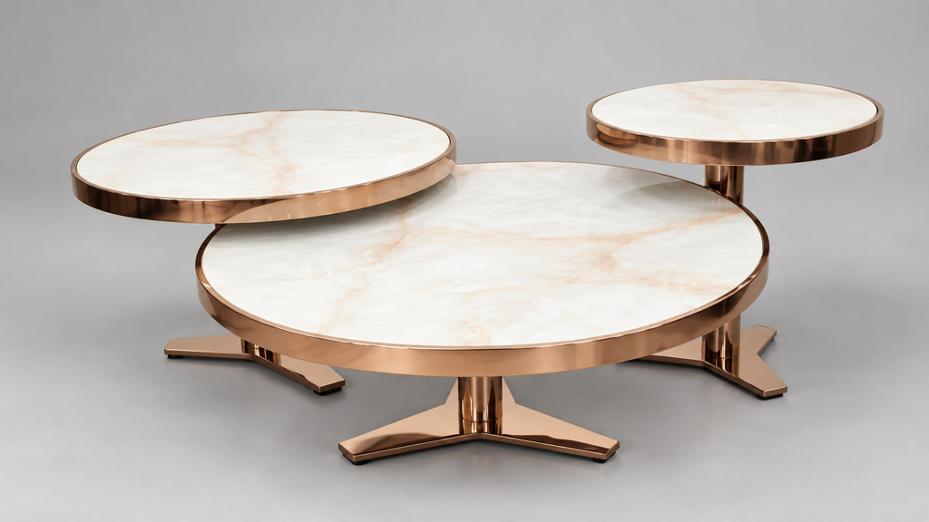 Orbit Rose Gold Center Table Set – Set of 3