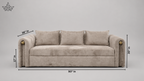 A beige upholstered loveseat sofa shown front-facing on a light gray studio background, with dimension callouts indicating 78.5 in width, 32 in height, 35 in depth, and 17 in front leg height.