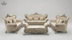 Beige ornate sofa set on a gray background