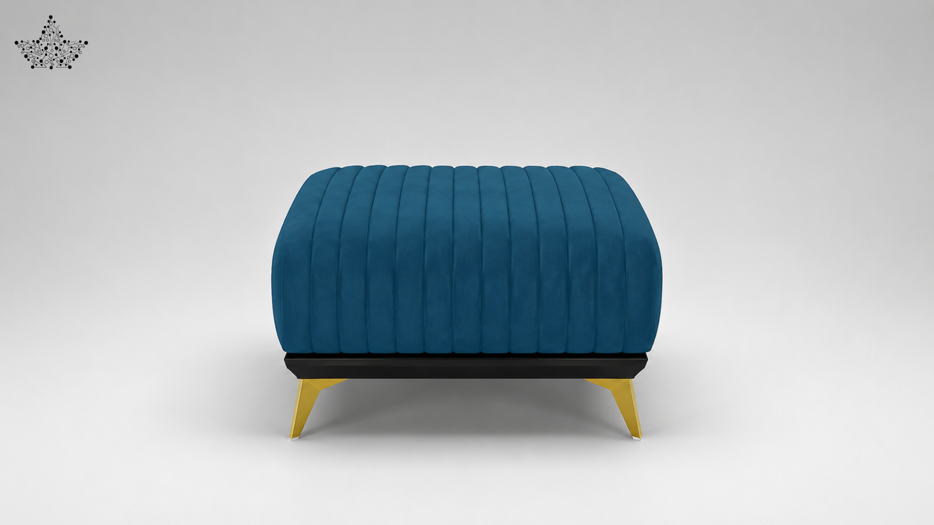 Blue ottoman with yellow legs on a white background
