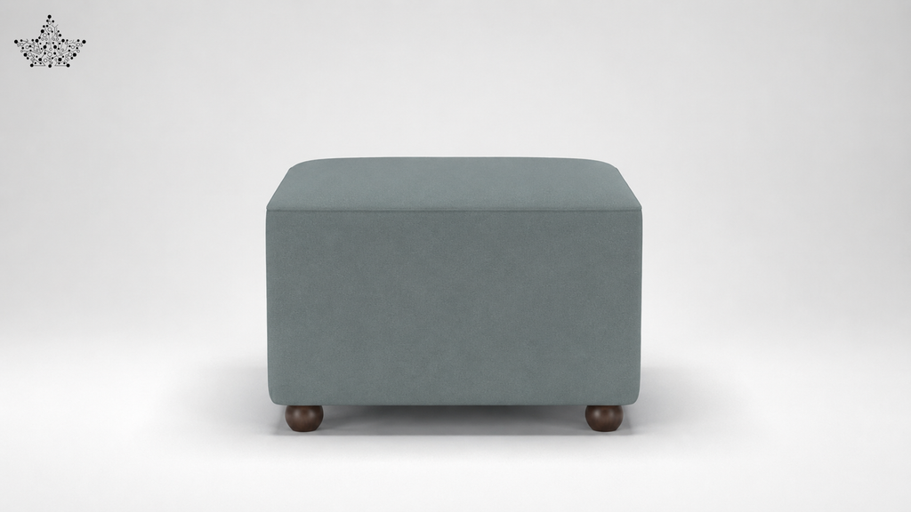 Gray ottoman with wooden legs on a white background