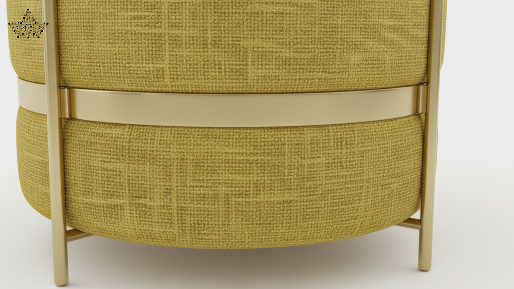 Aurum Weave Accent Stool – Amber Gold & Brushed Gold Frame