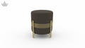 Brown ottoman with gold accents on a white background