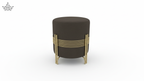 Brown ottoman with gold accents on a white background
