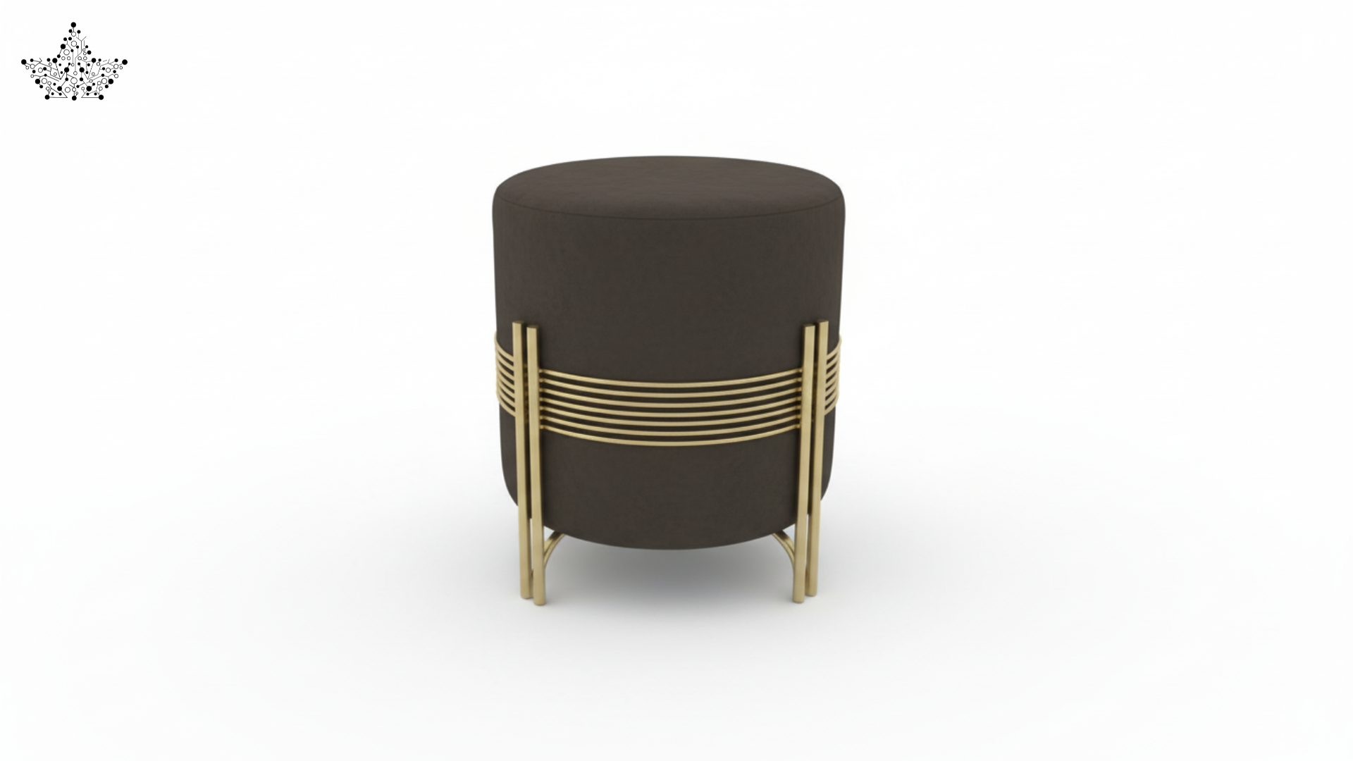 Brown ottoman with gold accents on a white background