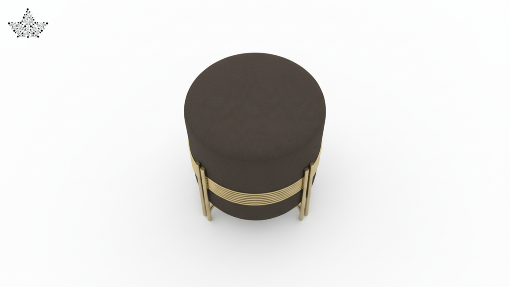 Mocha Stripe Poufee | Velvet & Gold Frame