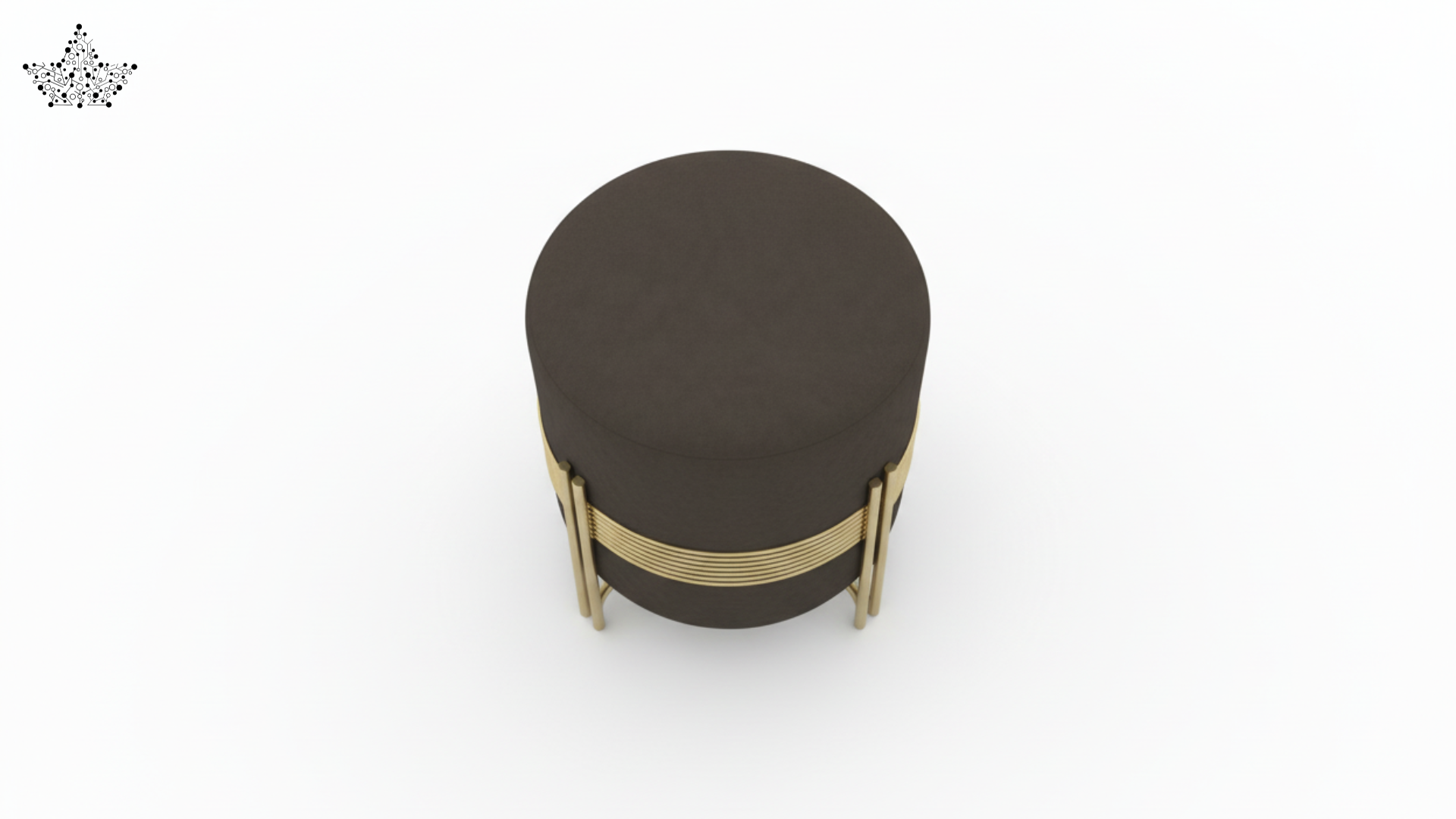 Mocha Stripe Poufee | Velvet & Gold Frame