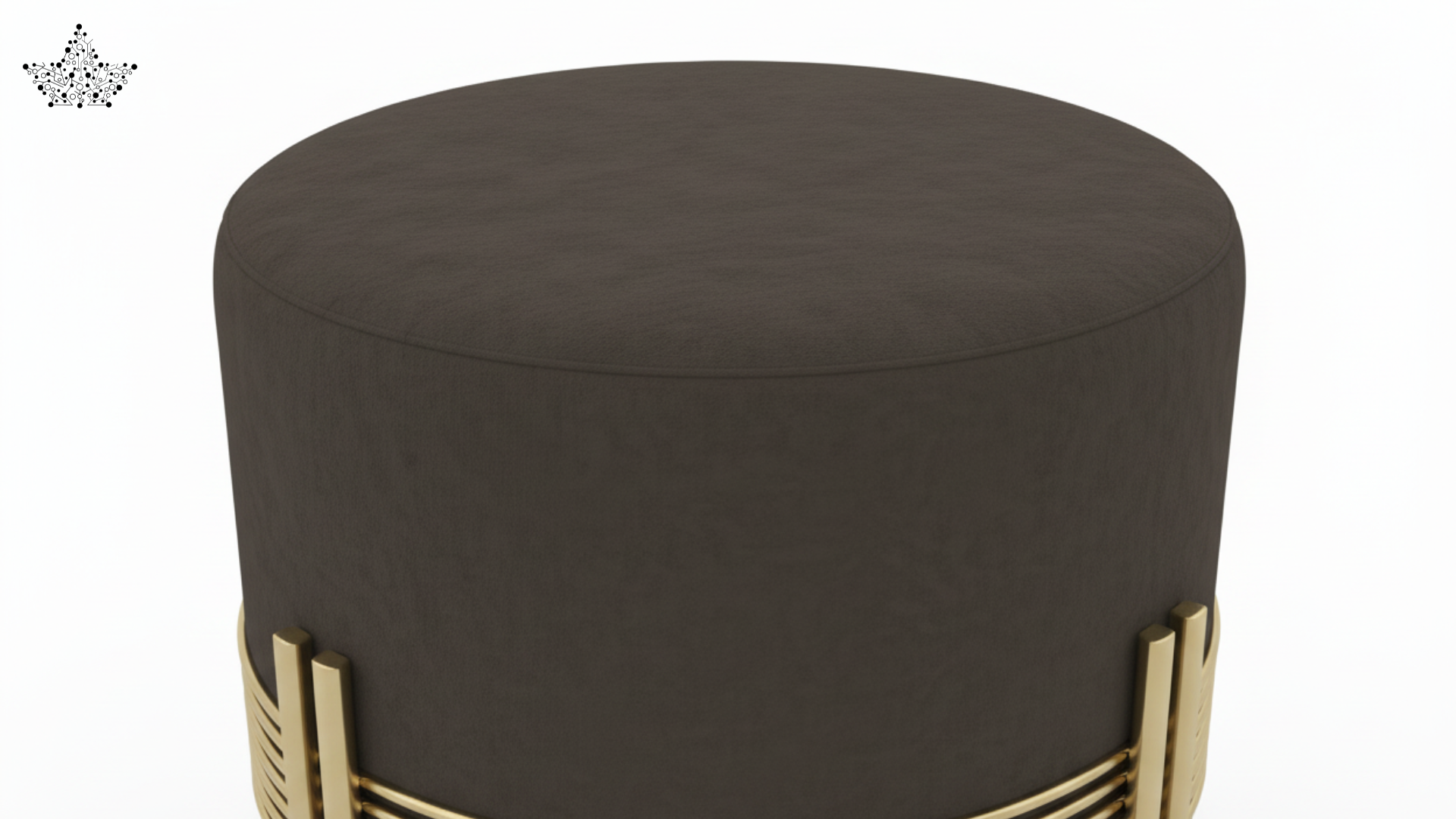 Mocha Stripe Poufee | Velvet & Gold Frame