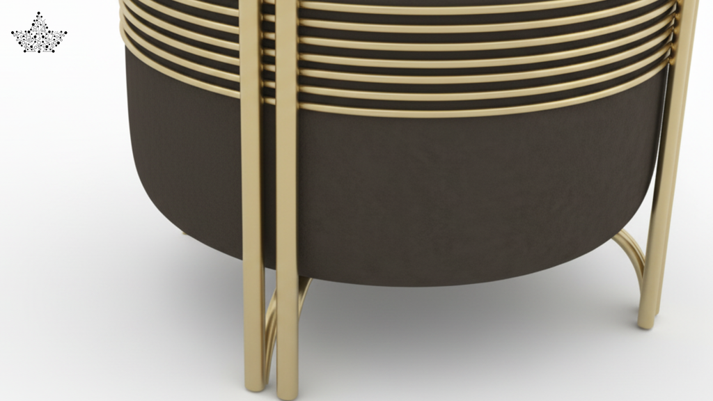 Mocha Stripe Poufee | Velvet & Gold Frame