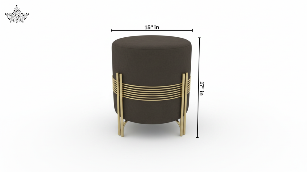 Mocha Stripe Poufee | Velvet & Gold Frame