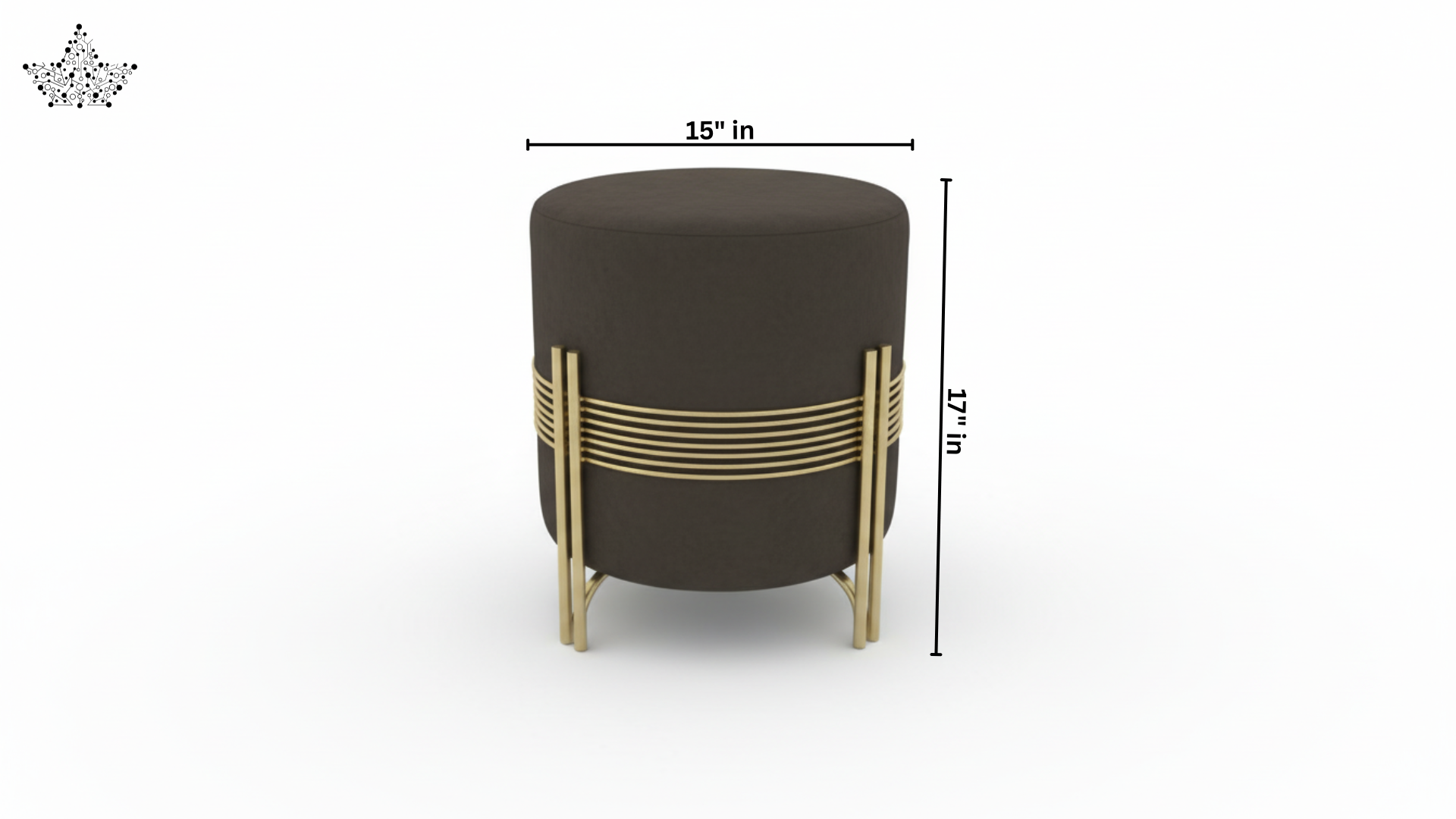 Mocha Stripe Poufee | Velvet & Gold Frame