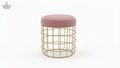 Stool with pink cushioned top and gold wire frame on a white background