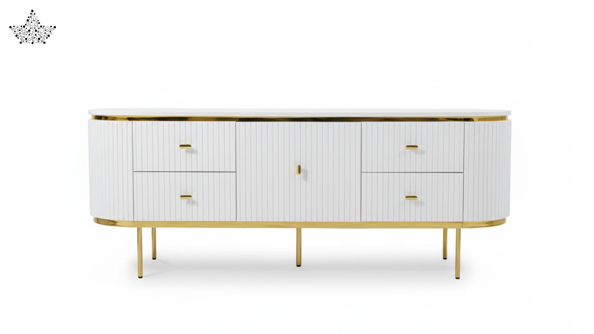 Luxe Fluted TV Unit - White & Gold (6.5 ft.)