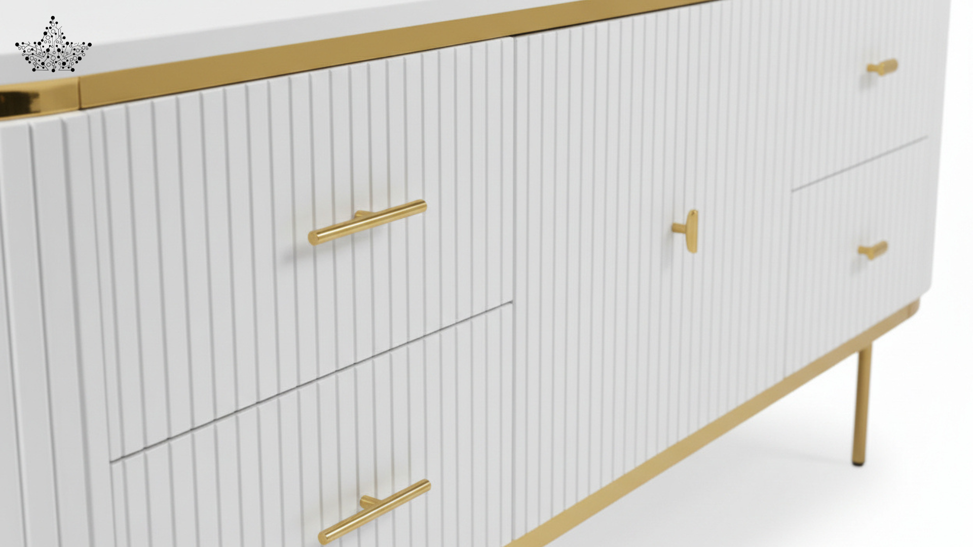 Luxe Fluted TV Unit - White & Gold (6.5 ft.)