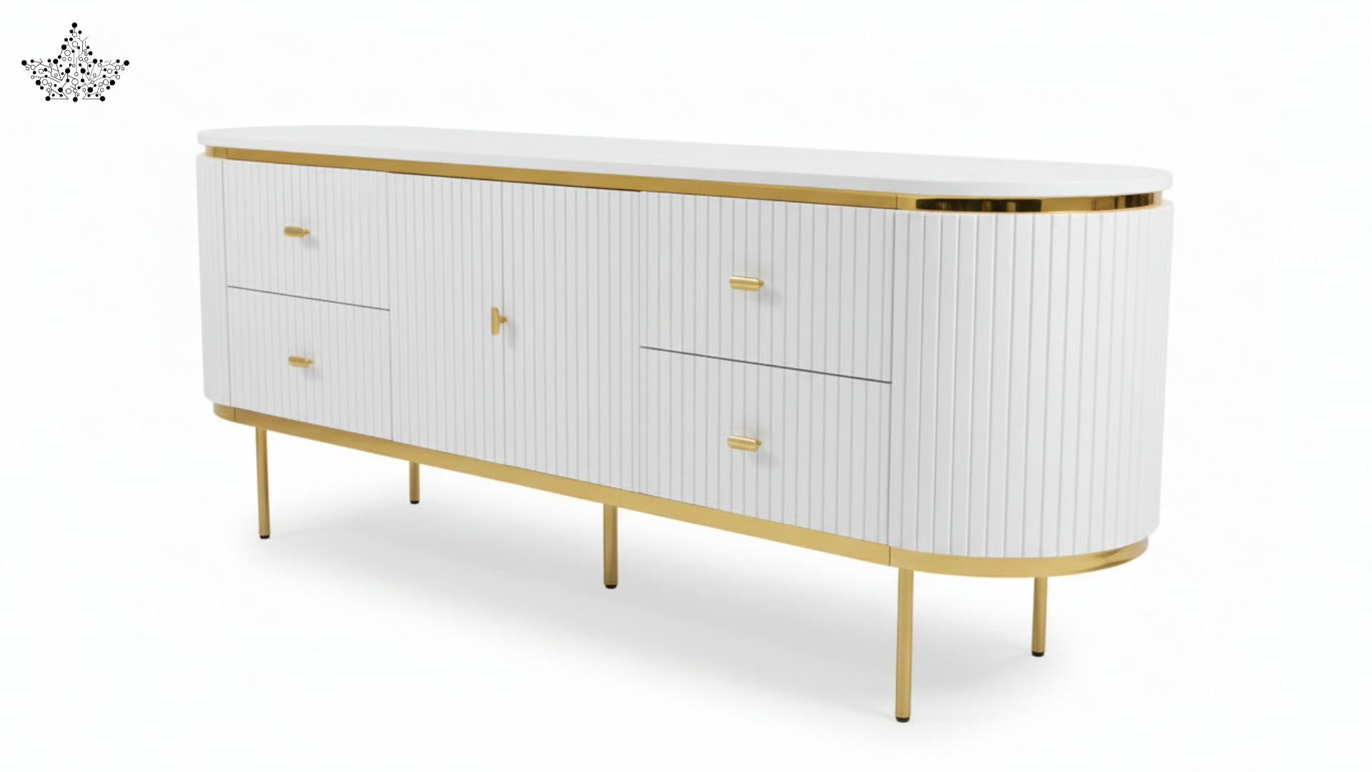 Luxe Fluted TV Unit - White & Gold (6.5 ft.)