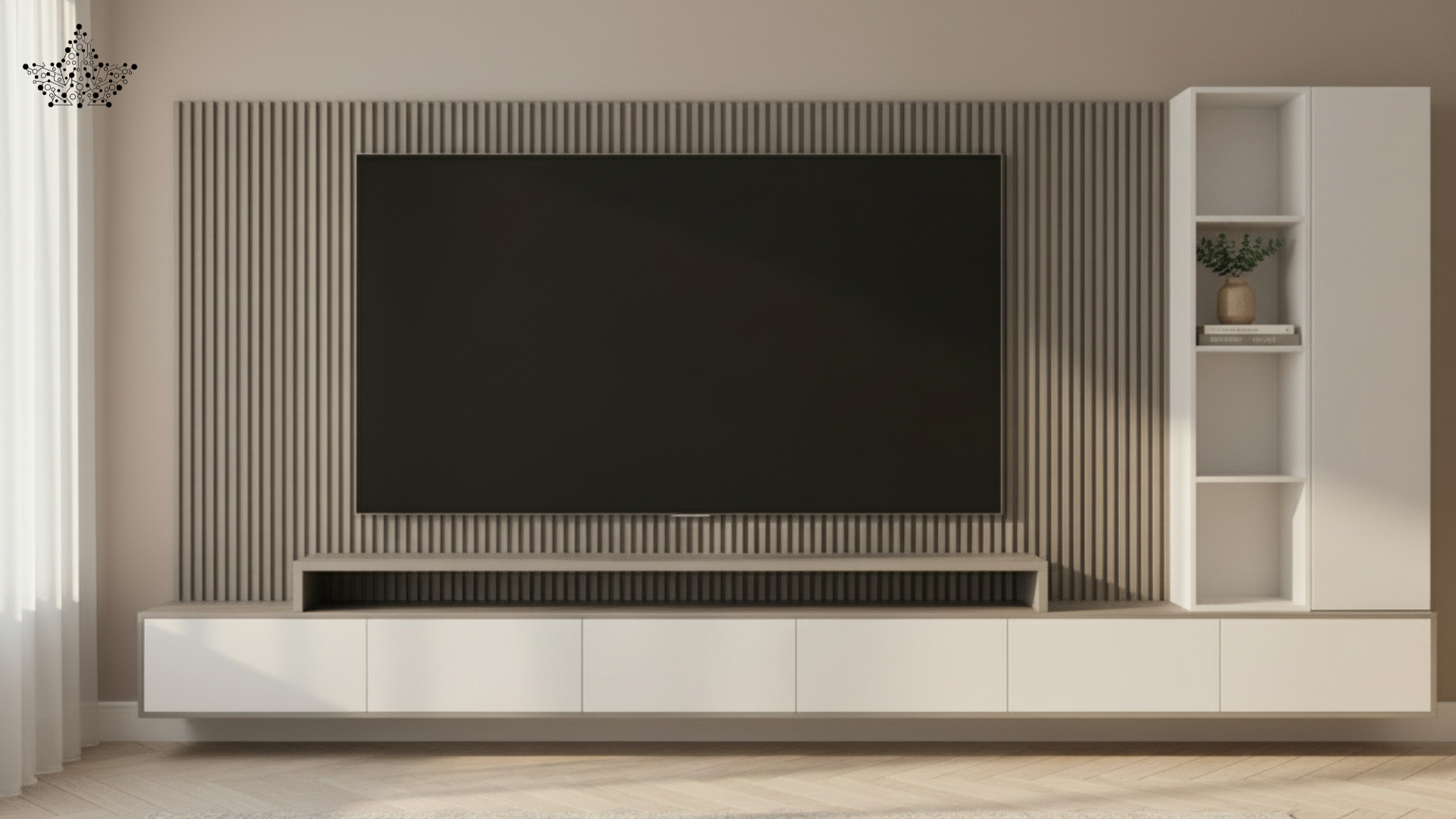 Wall TV Panel Unit - Grey & White (7 ft.)
