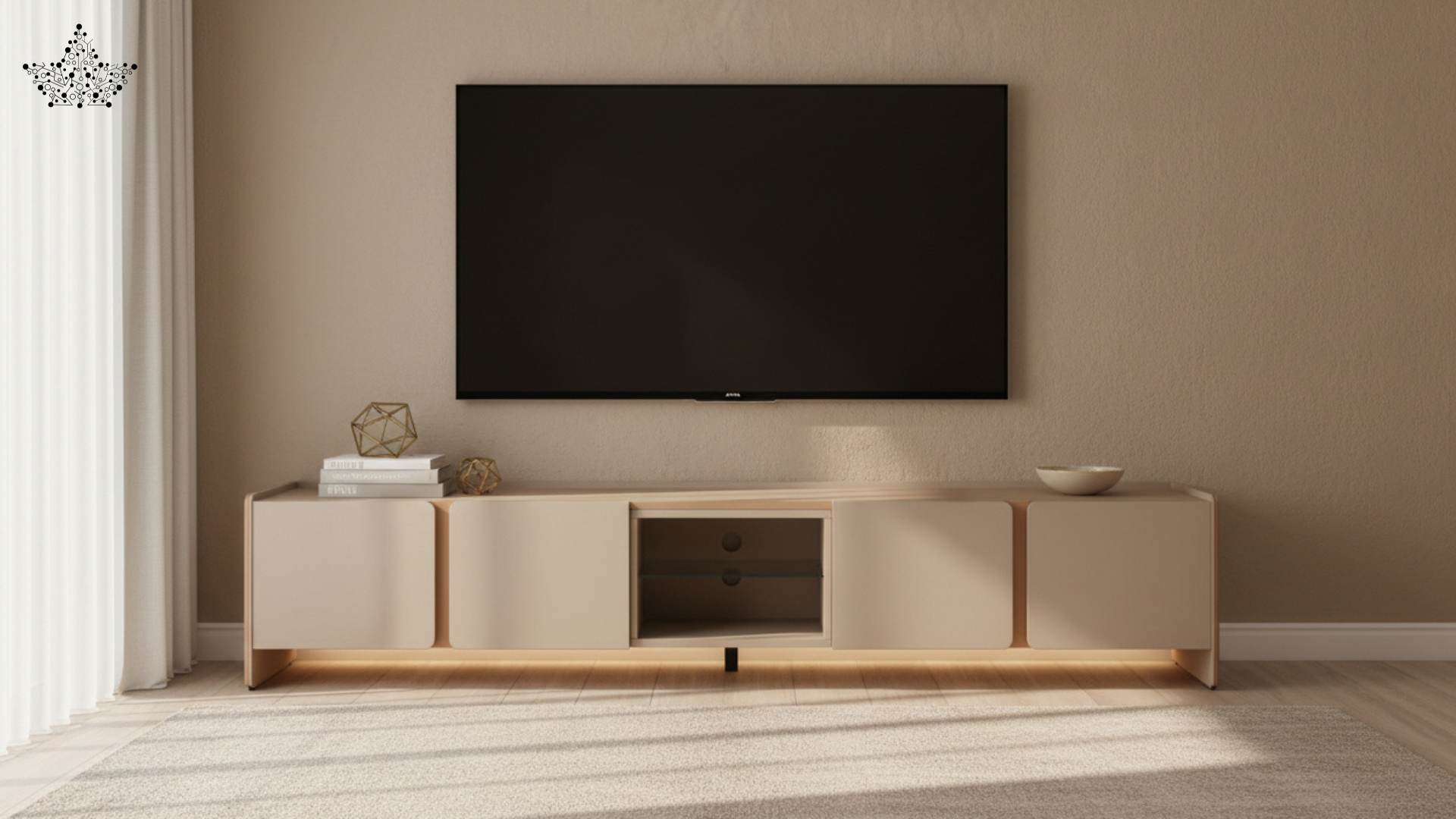 Modern Two-Tone TV Console - Oak & Greige (7 ft)