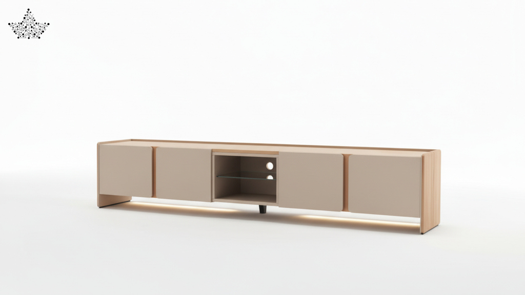 Modern Two-Tone TV Console - Oak & Greige (7 ft)