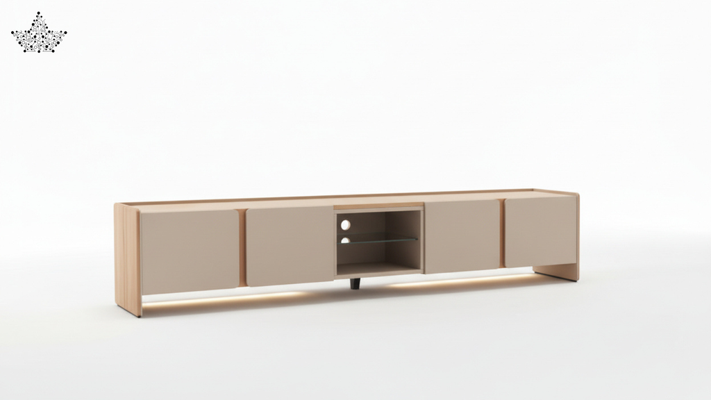 Modern Two-Tone TV Console - Oak & Greige (7 ft)