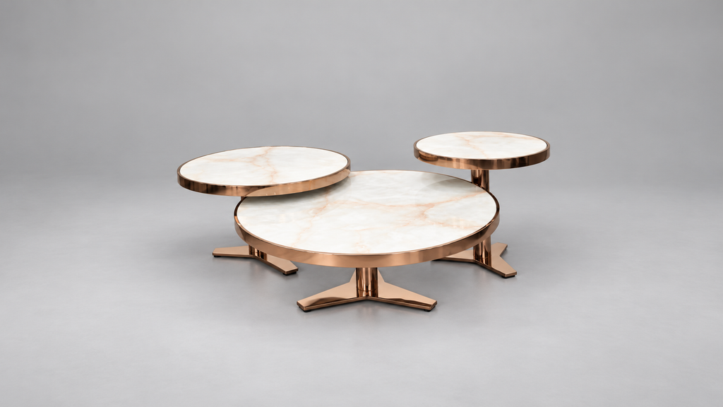Orbit Rose Gold Center Table Set – Set of 3