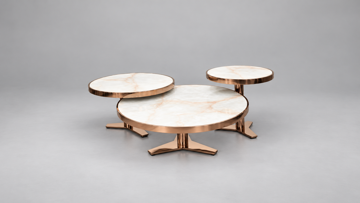 Orbit Rose Gold Center Table Set – Set of 3