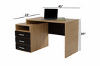 Wooden desk with dimensions labeled on a gray background