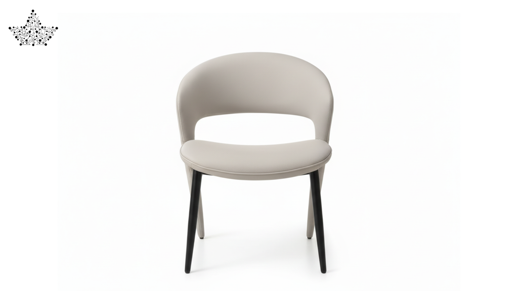 Beige chair with black legs on a white background