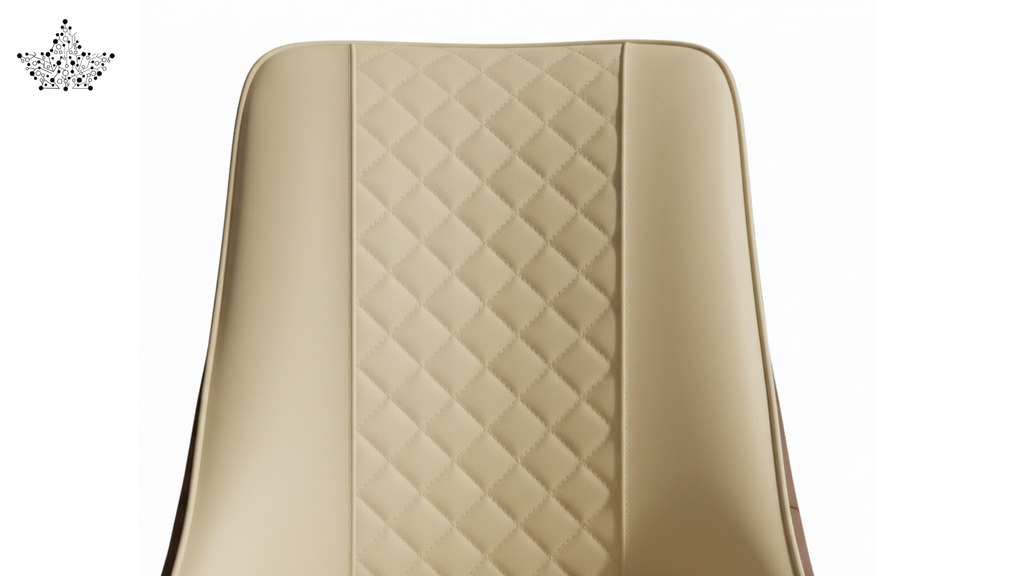 Beige quilted car seat cover on a white background