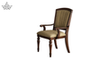 Wooden chair with beige cushion on a white background