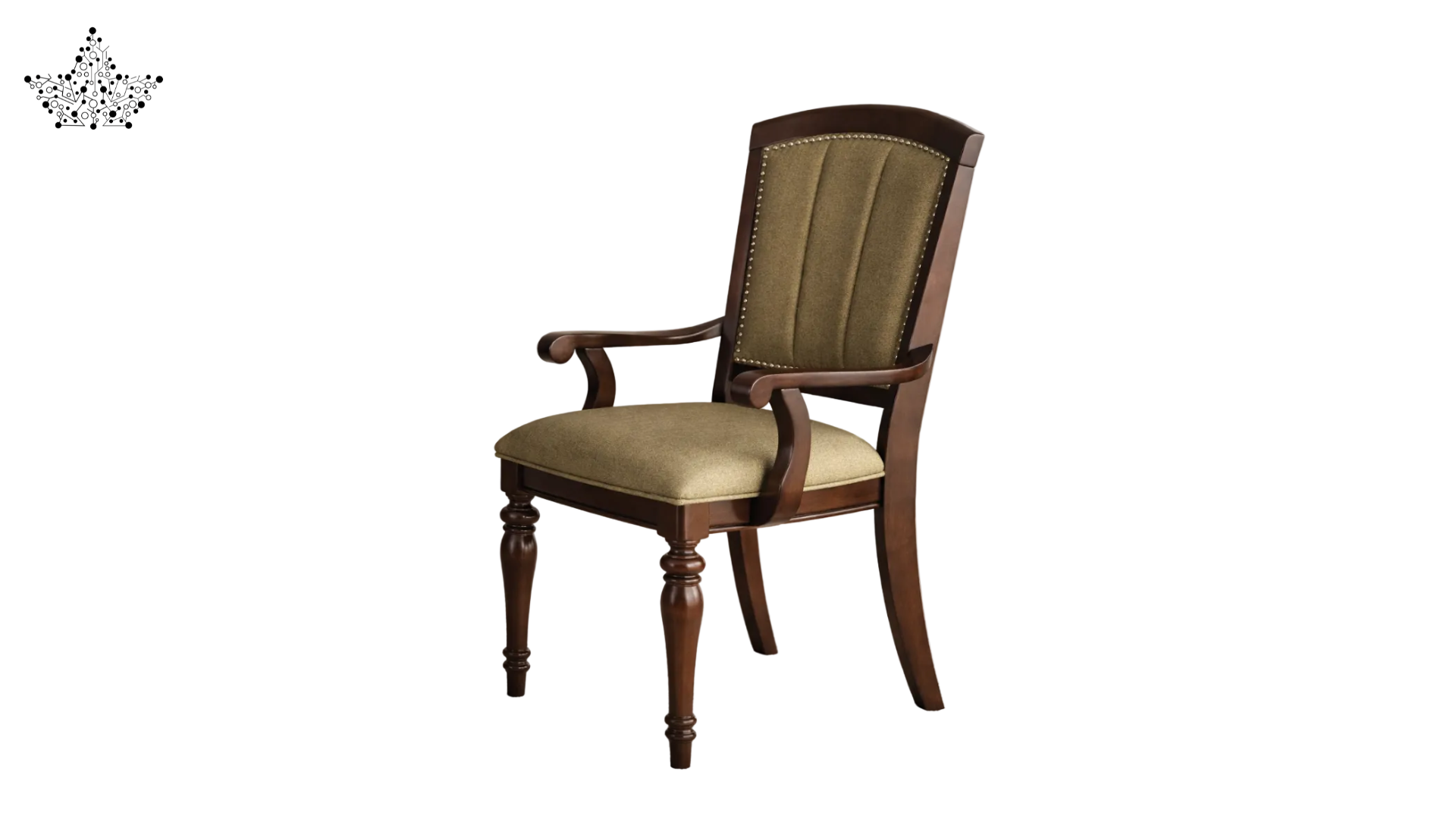 Wooden chair with beige cushion on a white background