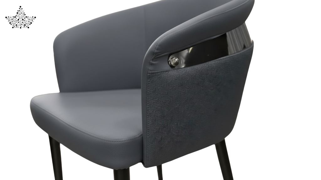 Gray chair with a magazine holder on a white background