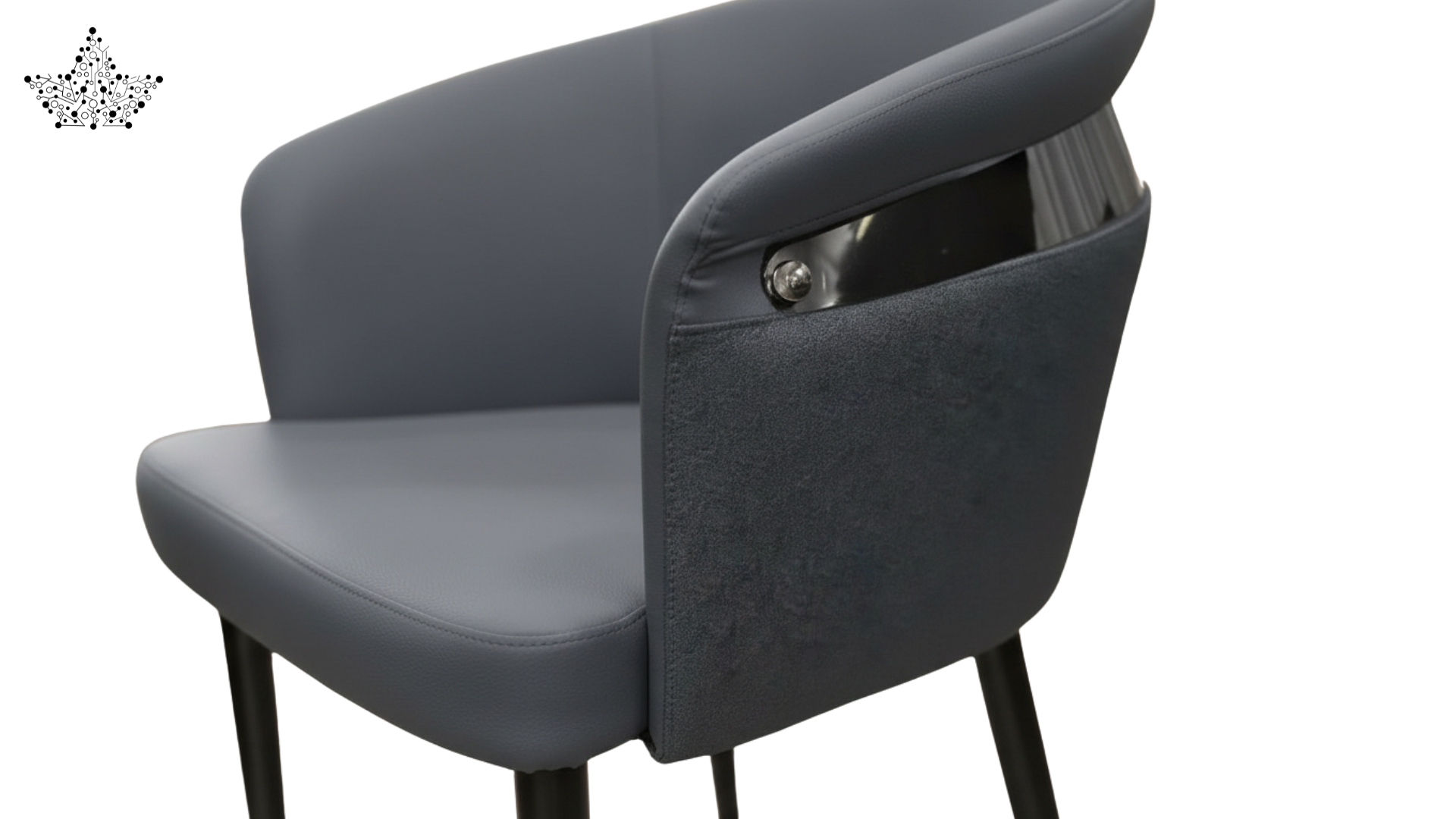Gray chair with a magazine holder on a white background
