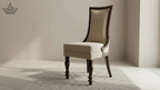 Chair with wooden legs and upholstered seat and backrest in a minimalistic setting