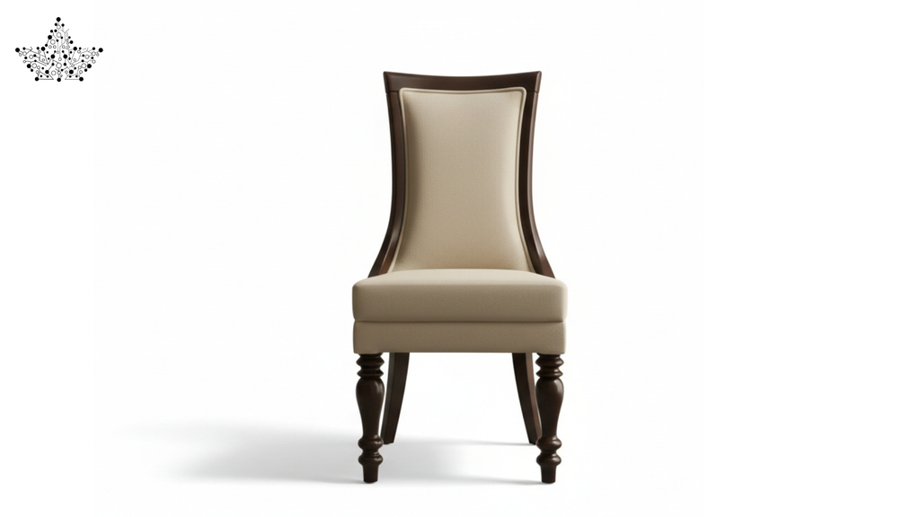 Chair with beige cushioned seat and backrest on a white background