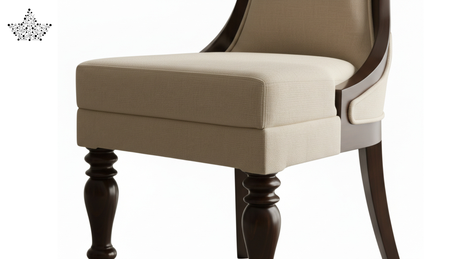 Chair with beige cushioned seat and backrest on a white background