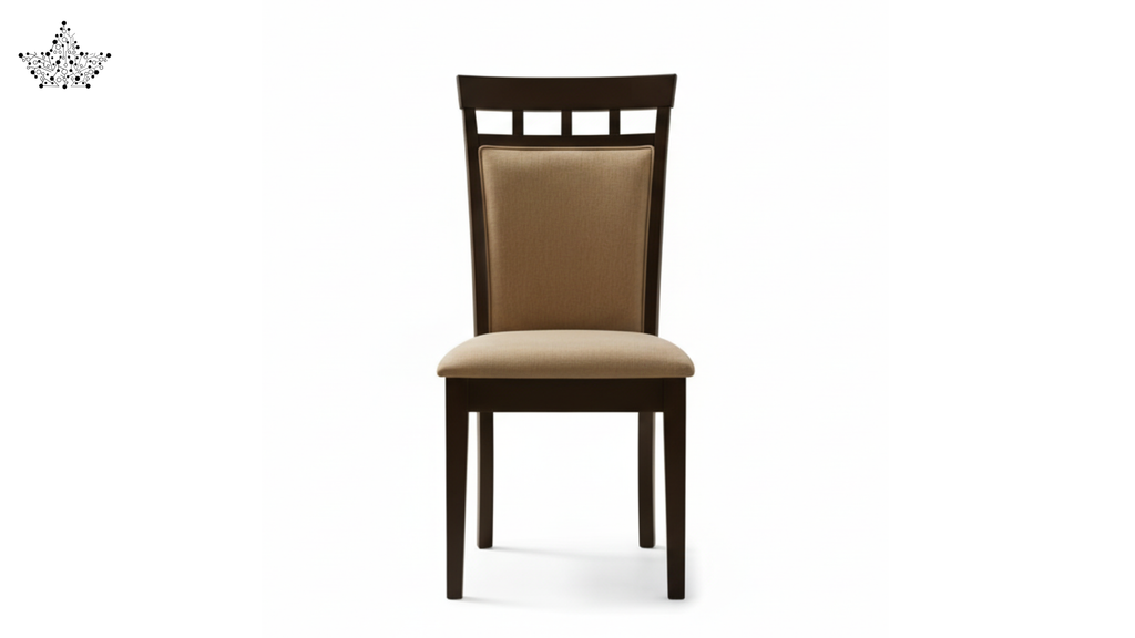 Chair with brown cushioned seat and backrest on a white background
