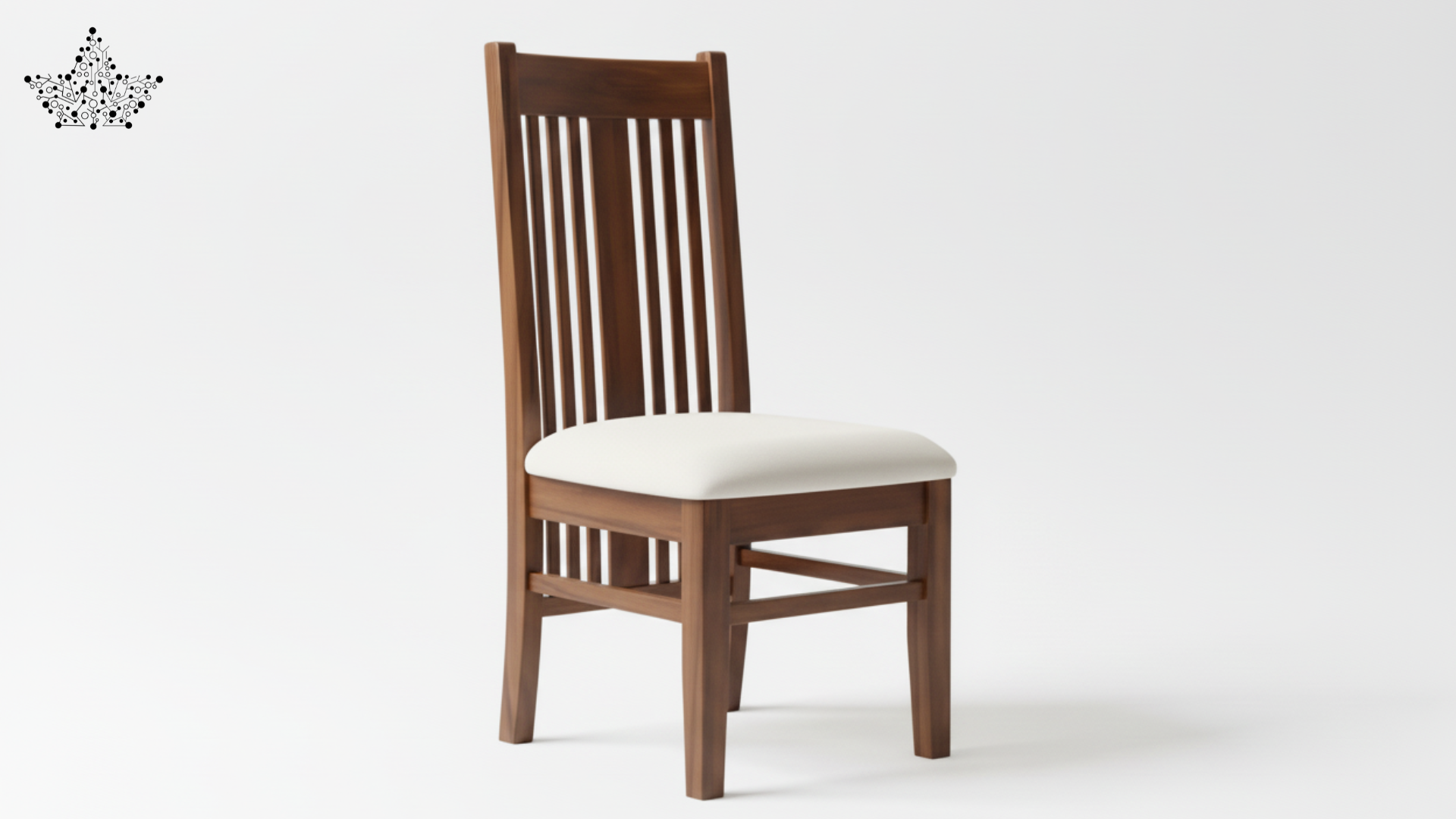 Wooden chair with a white cushion on a light gray background