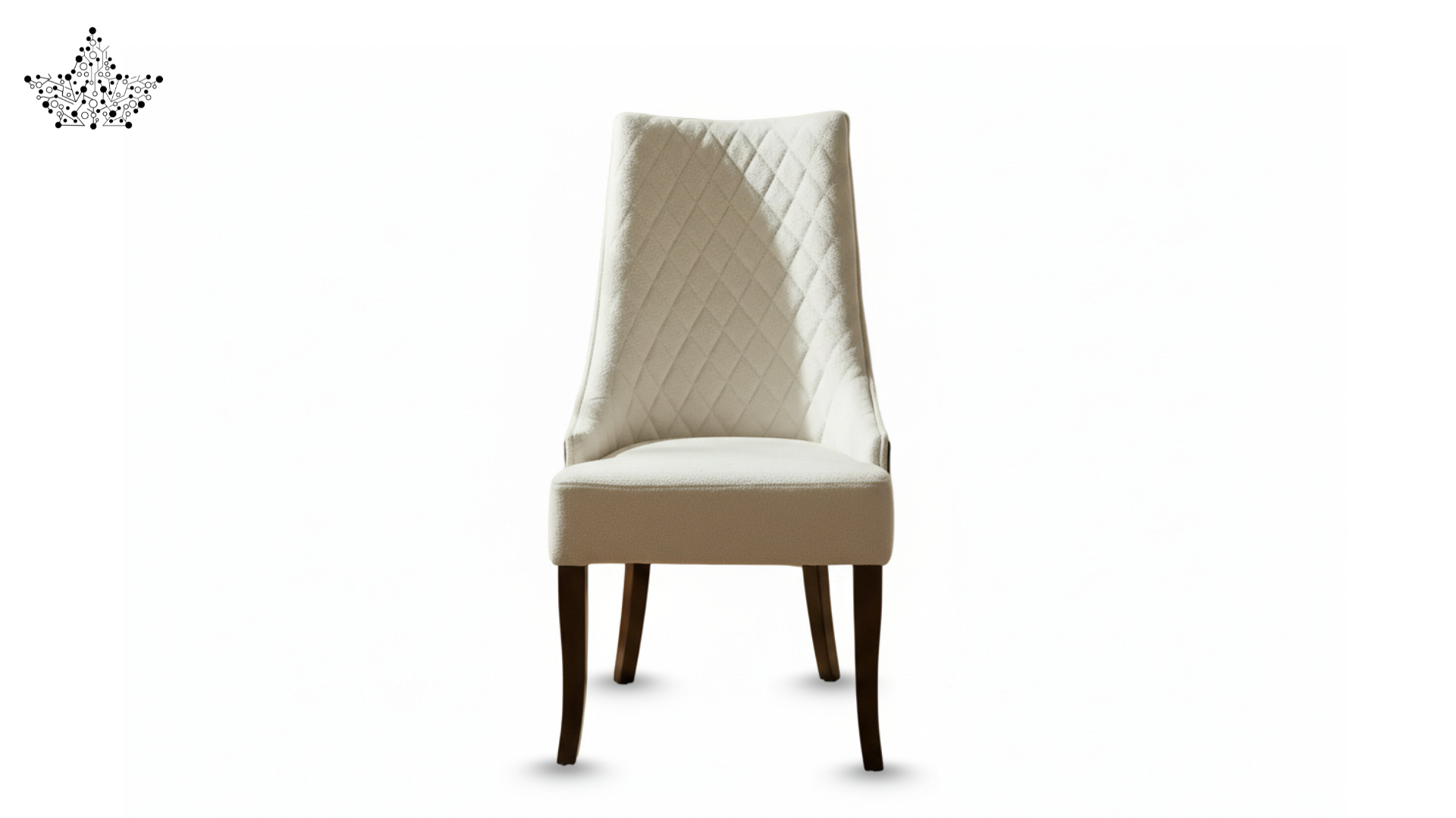 White upholstered chair with quilted backrest on a white background