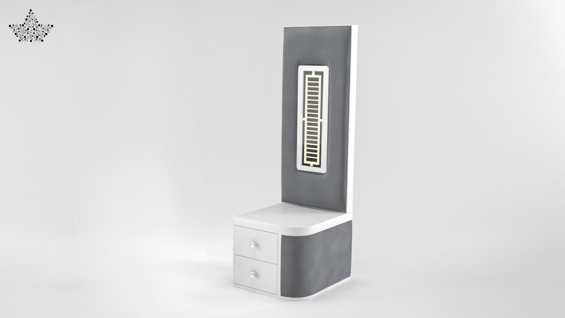 Lumina LED Bedside Table – Grey & White with Mirror Panel