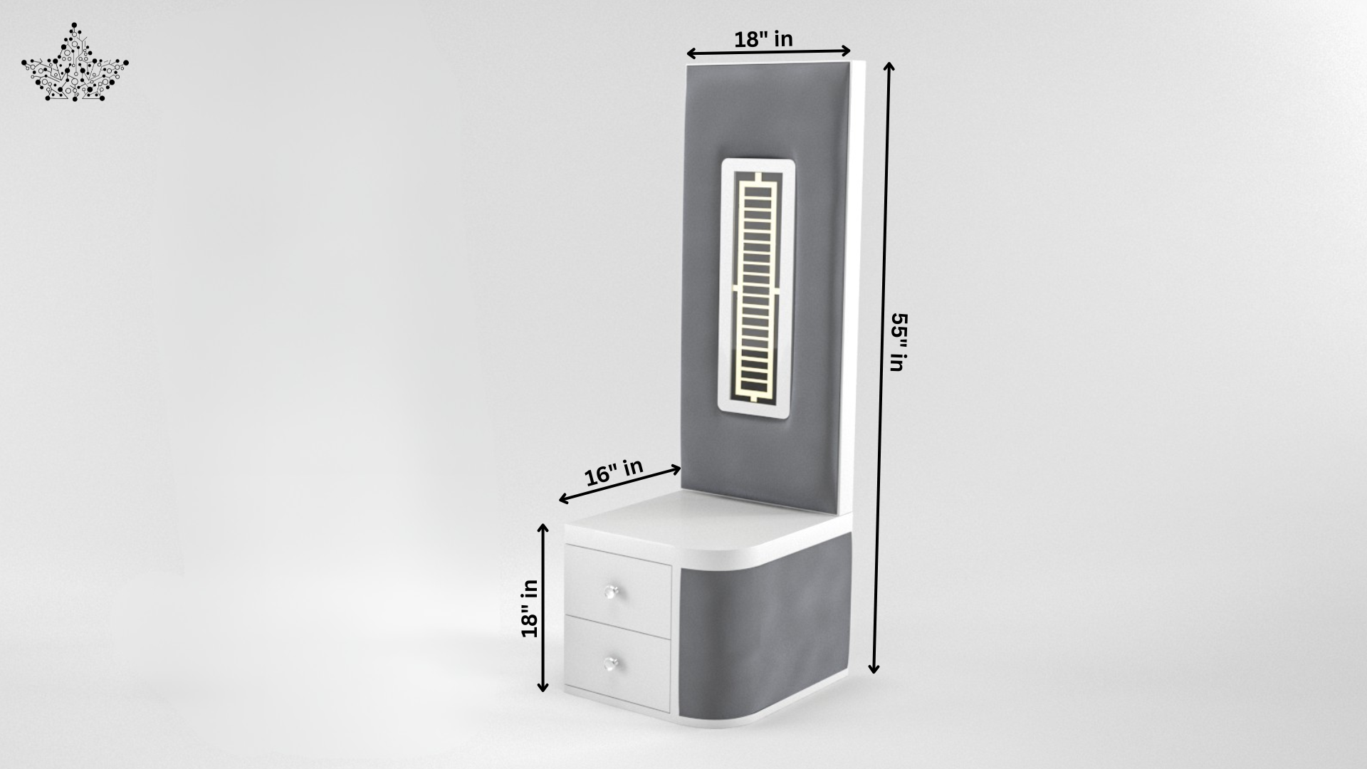 Lumina LED Bedside Table – Grey & White with Mirror Panel