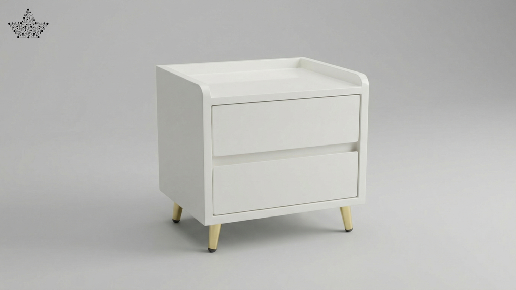 White nightstand with a drawer on a gray background