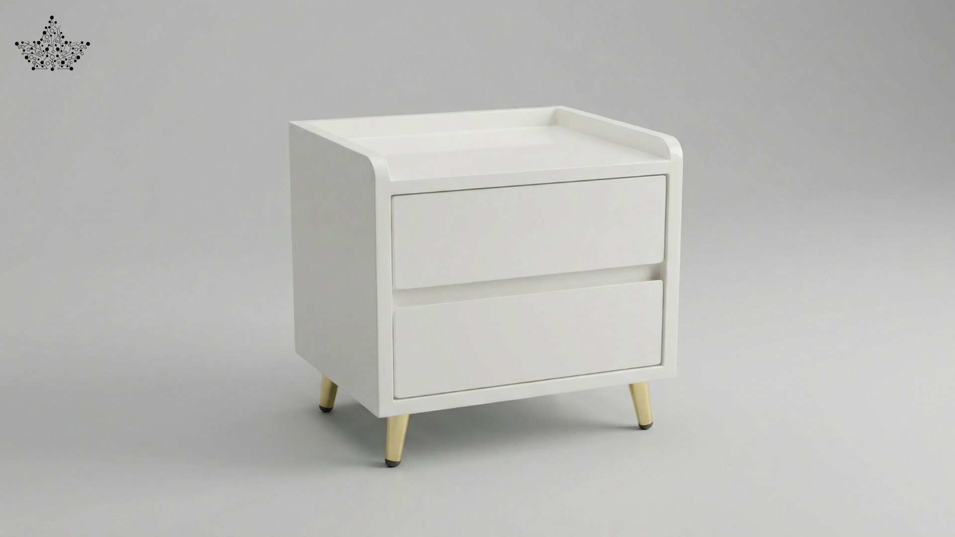 White nightstand with a drawer on a gray background