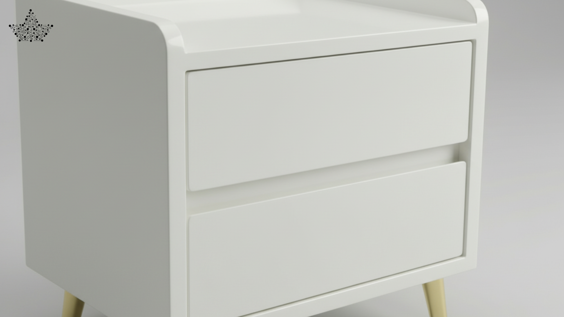 White dresser with two drawers on a gray background