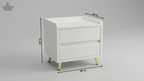 White nightstand with dimensions labeled on a gray background