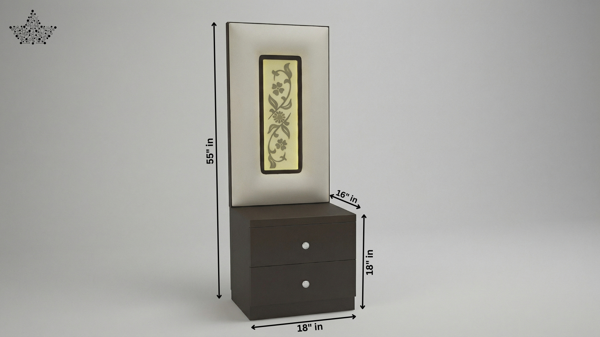 Flora LED Bedside Table with Floral Panel