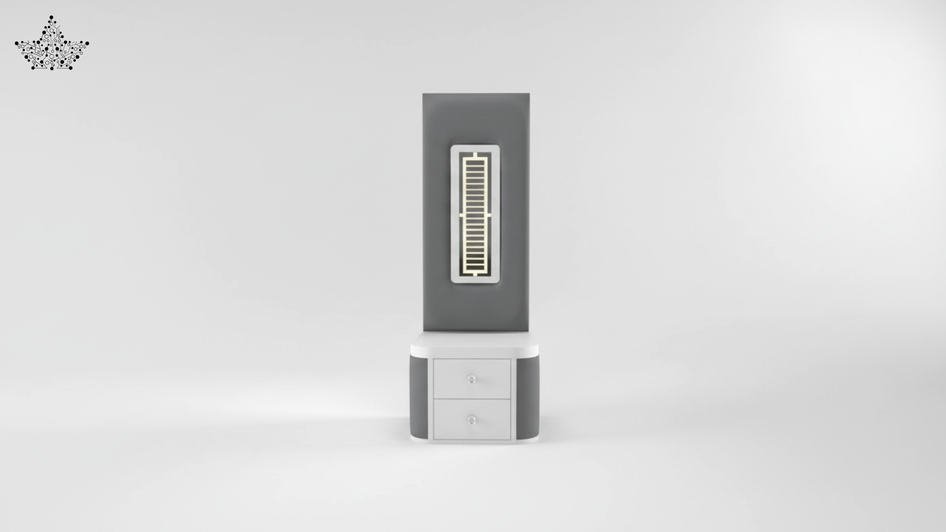 Lumina LED Bedside Table – Grey & White with Mirror Panel